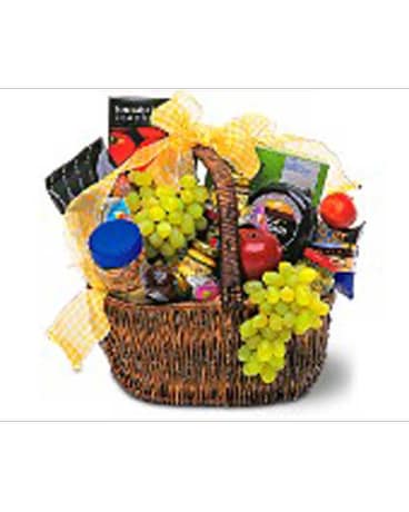 Gourmet Picnic Basket Flower Arrangement