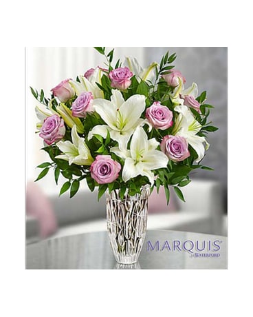 WATERFORD CRYSTAL VASE PURPLE ROSE AND LILY
