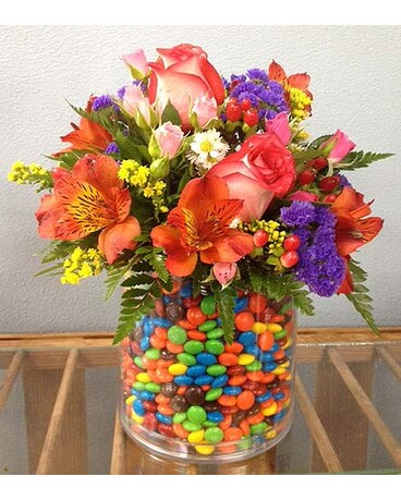 M&M's Container Filled with Flowers