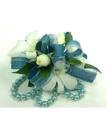 Teal Orchid & Rose Corsage