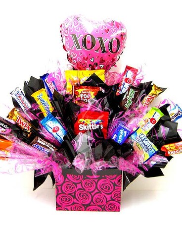 CB293  “Hot Pink Hugs & Kisses” Candy Bouquet