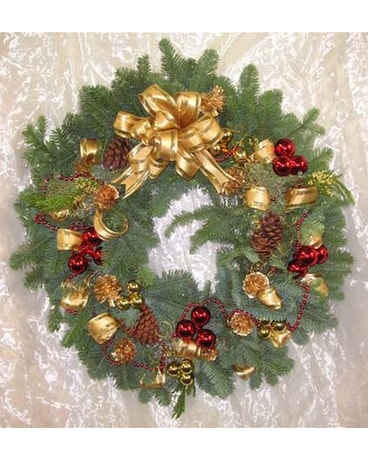 Holiday Gold Wreath Flower Arrangement