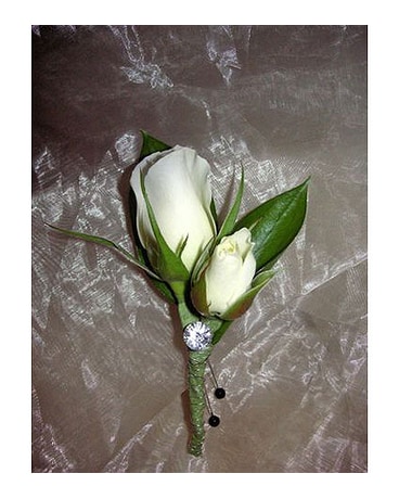 White rose Boutonniere with Gem - $18.00