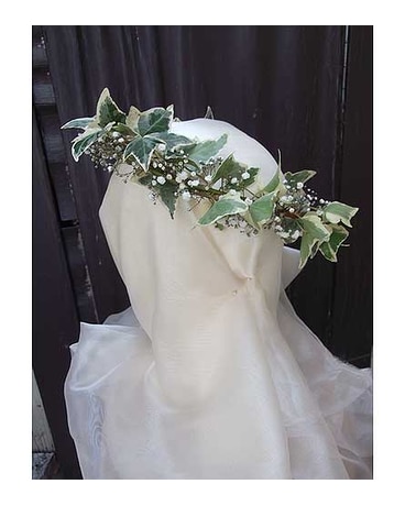 Ivy & Babiesbreath Head Wreath $75