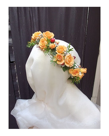 Dark Peach Rose Head Wreath $150