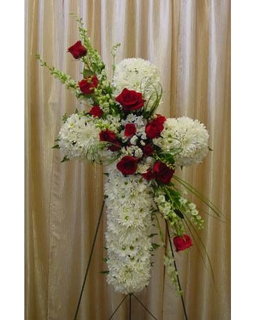 Red & White Cross Flower Arrangement