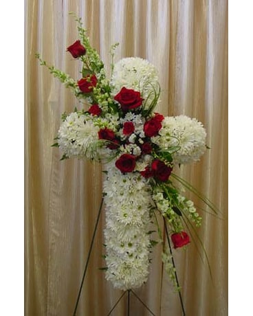 Red & White Cross Flower Arrangement