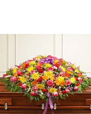 Multicolor Bright Mixed Flower Full Casket Cover