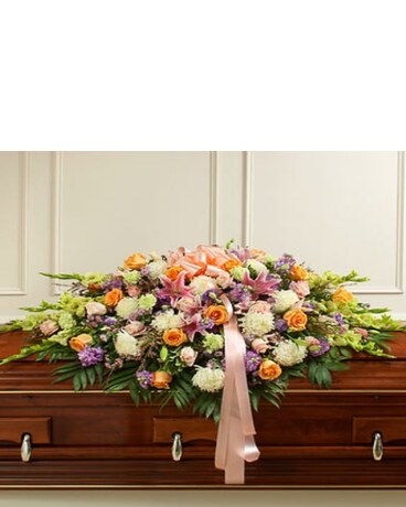 Multicolor Pastel Mixed Flower Full Casket Cover