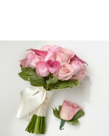 Perfect Pinks Bridesmaid Bouquet & Groomsman Bout