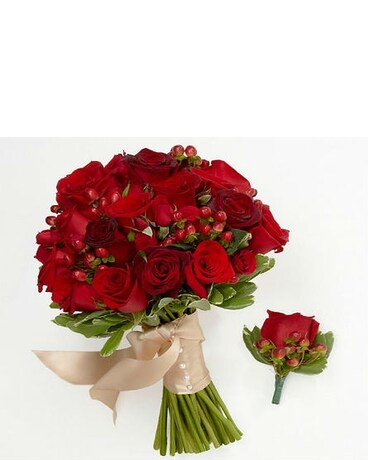 Rich Reds Bride Bouquet & Groom Boutonniere