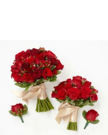Rich Reds Bride & Maid of Honor Bouquets with Groo