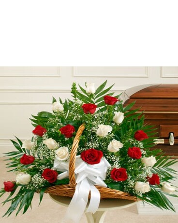 Red & White Rose Sympathy Basket