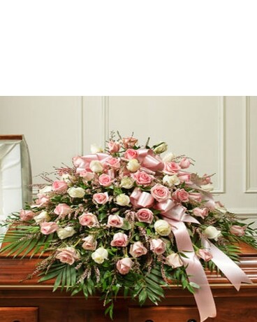 White & Pink  Rose Half Casket Cover