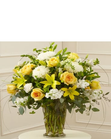 Yellow & White Large Sympathy Vase Arrangement