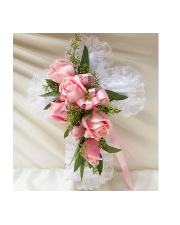 Pink Satin Cross Pillow by Agnew Florist