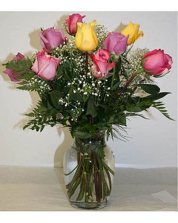 Dozen Colored Rose Arrangement