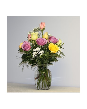 Dozen Colored Roses Flower Arrangement