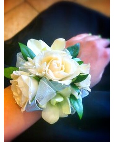 Wrist Corsage White Roses White Orchids In Phoenix Az Foothills Floral Gallery