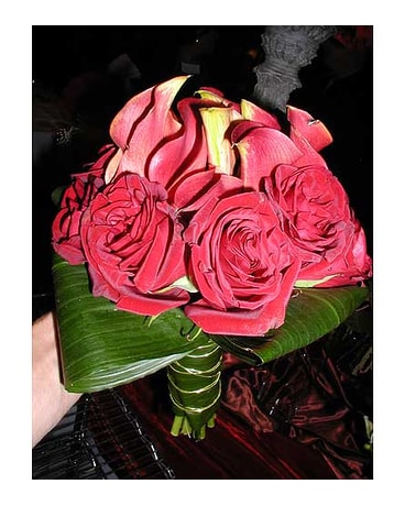 Red rose red calla bouquet