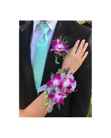 Matching Dendrobium Corsage & Boutonnière