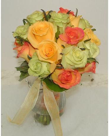 Green,peach,orange roses