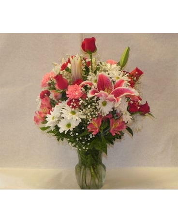 MTF3  Mixed Spring with Roses & Lilies in Vase