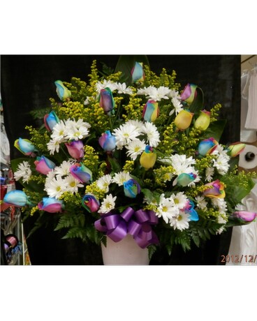 MTF632 Rainbow Roses & White Daisy Fan Style