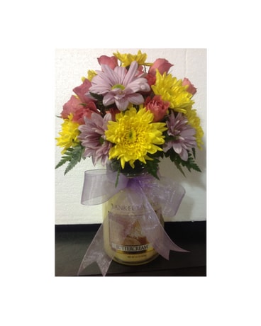 Candle with Fresh Arrangement Flower Arrangement