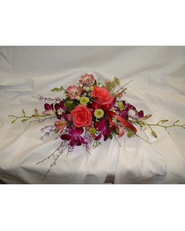 Pink Rose Insert Spray with purple dendrobium
