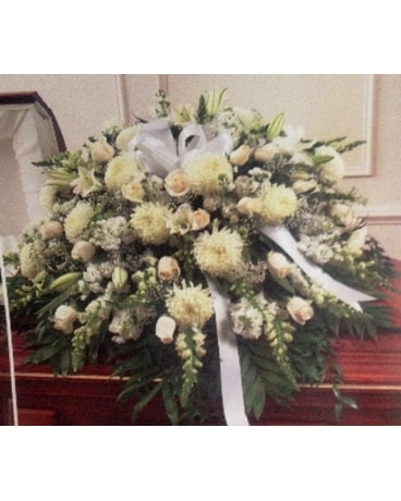 All white casket spray