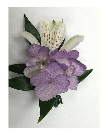 Purple Hydrangea & White Alstro Bout.