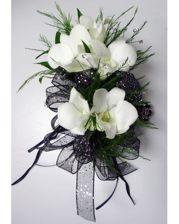 White Dendro Orchid Corsage w/Rhinestones