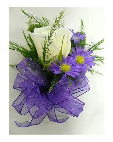 1 White Rose & Purple Monte Corsage