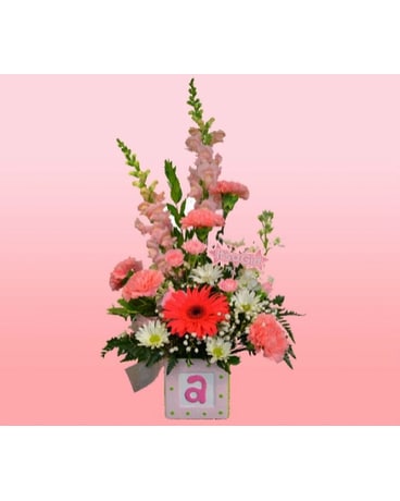 welcome baby girl flower arrangement