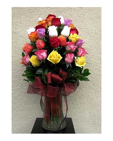 50 Multi-Colored Roses Flower Arrangement