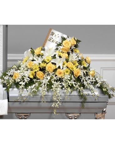 Yellow Roses & Orchid Casket Cover (Metro-Detroit