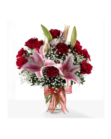 Red Roses and Stargazer Lilies