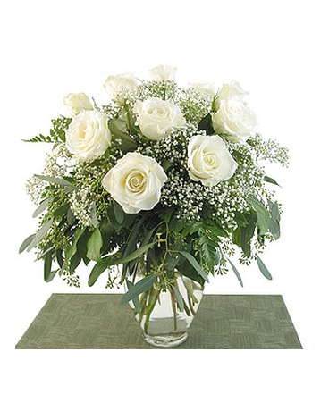 Deluxe White Roses Vased