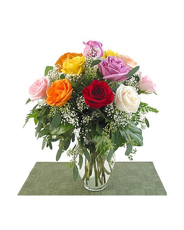 Deluxe Rainbow Roses Vased