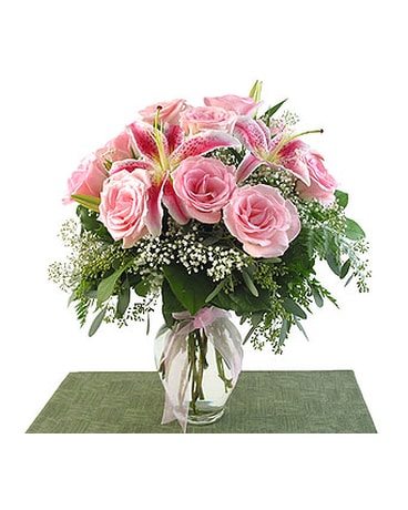 Pink Roses and Star Gazer Lilies