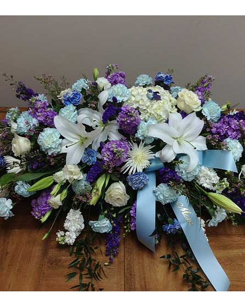 花葬 Blue Harmony Casket Spray in Brownsburg IN - Queen Anne's Lace