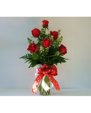 6 Sexy Red Roses and Garden Vase