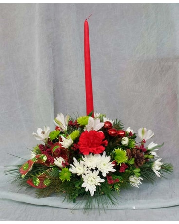 Single Candle Centerpiece Flower Arrangement