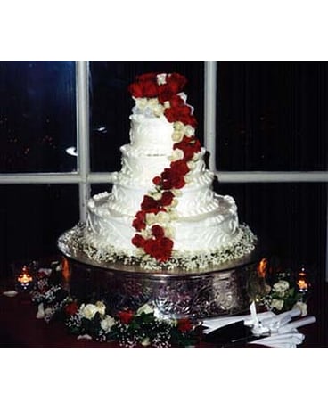 Cake Decorated with a Red & White Swag