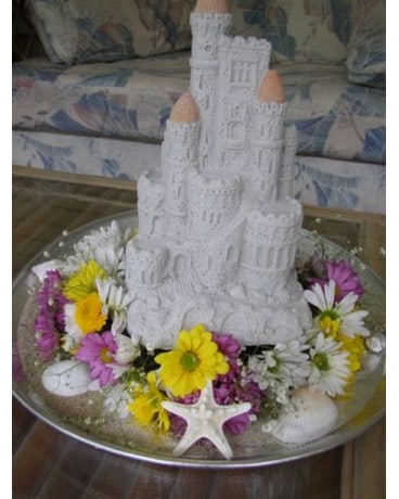 Flowers surrounding base of cake