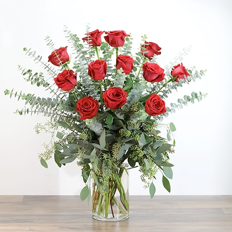 Red Roses With Eucalyptus Foliage 12 In Bonita Springs Fl Red Roses With Eucalyptus Foliage 12