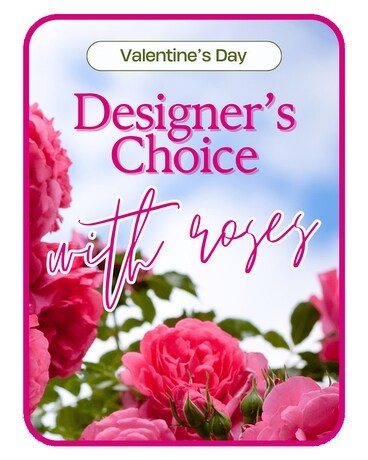 Designer's Choice with Roses in Glass Vase Flower Arrangement