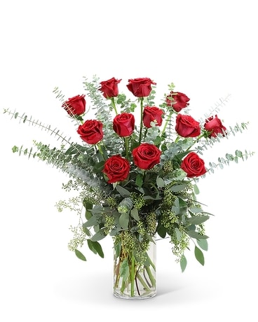 Red Roses with Eucalyptus Foliage (12) Flower Arrangement