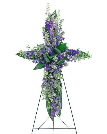 Larkspur Affinity Cross Funeral Arrangement